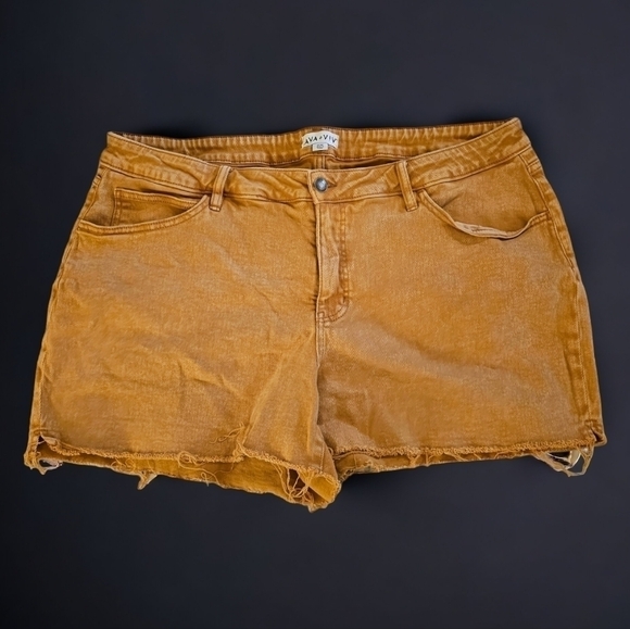 Ava & Viv Shorts 4" inseam burnt yellow frayed distressed button and zipper - Picture 1 of 5